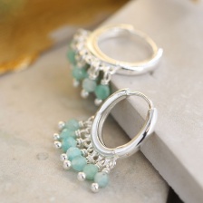 Silver Plated Hoop Earrings with Tiny Amazonite Beads by Peace of Mind